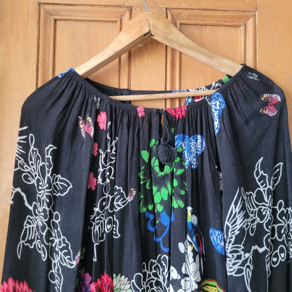 Desigual Boho Floral Peasant blouse Black And Multicolor Vibrant Medium - Picture 4 of 16